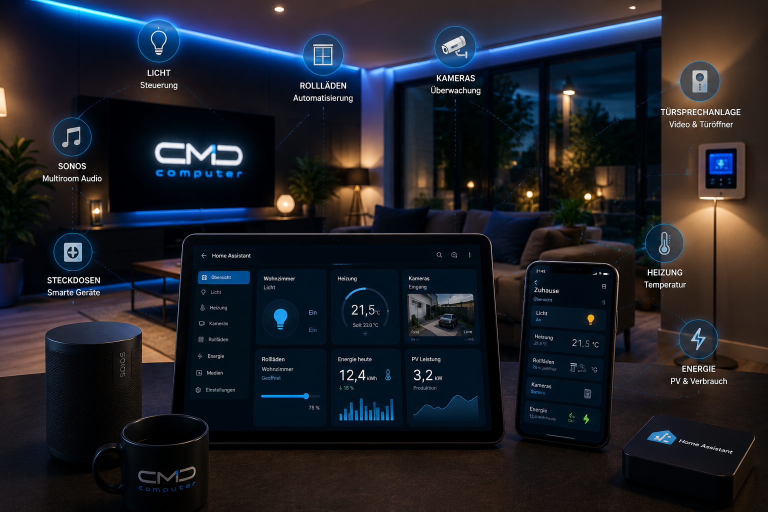 CMD Computer Smart Home mit Home Assistant, Sonos, Kameras und Automatisierung